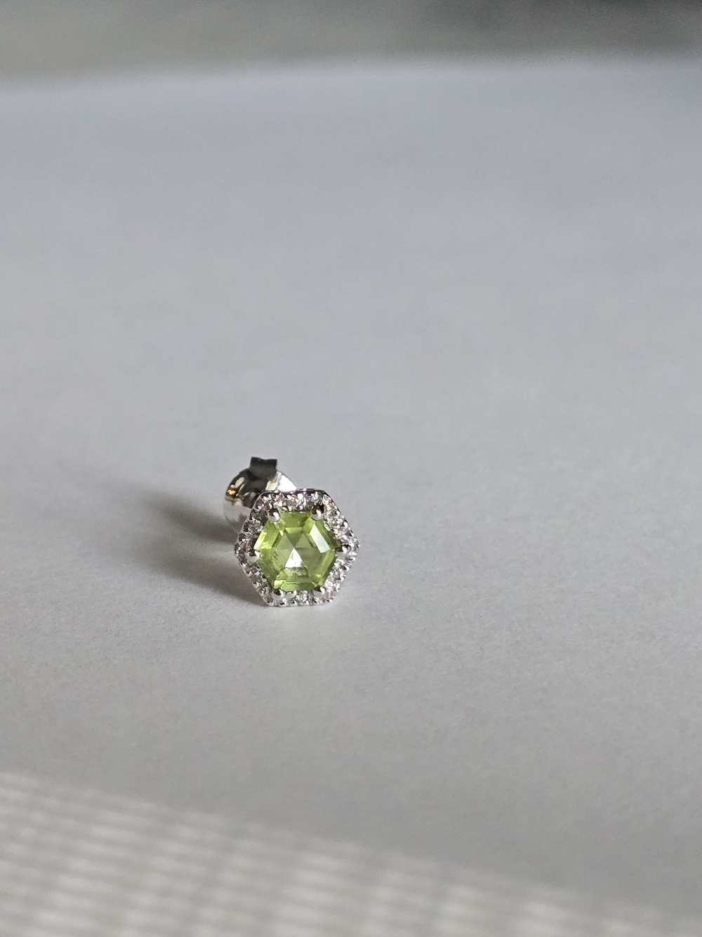 Green Peridot Hexagon Halo Stud Earring - Women Jewelry